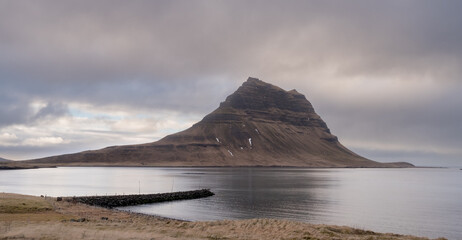 Icelandic landscape with Kirkjufell mountain , at Grundarfjordur, Snaefellsnes peninsula in Iceland.