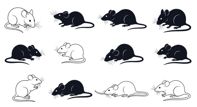 Charming collection of diverse mouse silhouettes and line art for playful designs