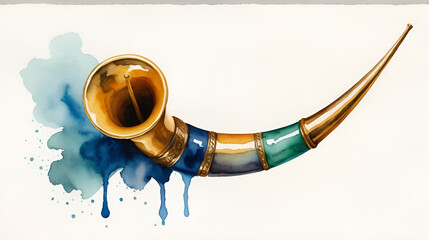 Minimalist watercolor of anointing horn with flowing oil and symbolic details