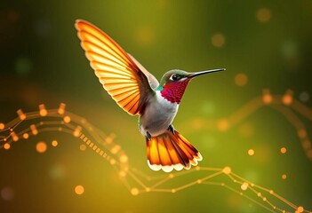 Obraz premium Digital hummingbird in flight, data streams flowing smoothly, concept, creative