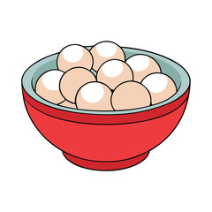 A warm bowl of dessert tangyuan, filled with sweet glutinous rice balls in light syrup, offering a comforting and festive treat enjoyed during family gatherings and celebrations.

