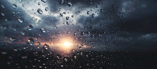 Rain-kissed sunset view through a window