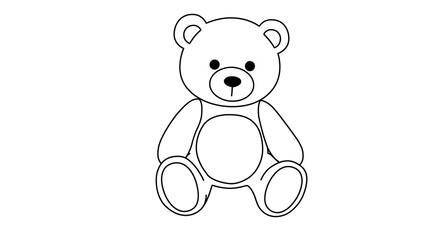 Fototapeta premium Simple teddy bear outline illustration, minimal black line drawing of cute stuffed toy, child-friendly design for coloring book, kids, and decorative art.