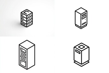 Line art illustrations of various server racks