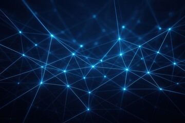 Digital Network Connection: An advanced digital network concept with radiant, interconnected blue nodes, illustrating innovation, interconnectedness, and the expansive realms of technology.