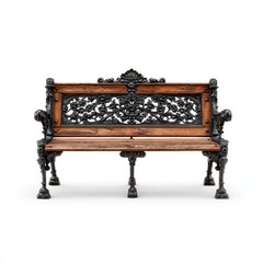 Ornate cast iron park bench with wooden seat