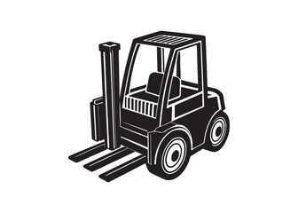 Black silhouette of a modern forklift truck vector illustration, industrial vehicle icon design for warehouse and logistics.
