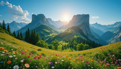  Emerald and Gold Landscape Forming the Letter M A Serene Alpine Vista