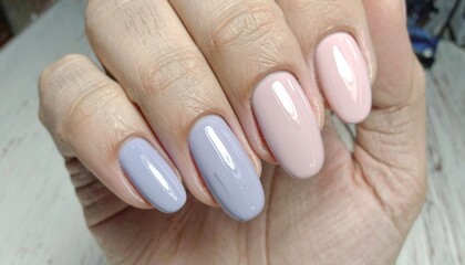Close-up manicured nails, pastel shades