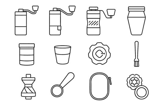 Hand brush adjustable small removable knob grinder coffee vector travel icon