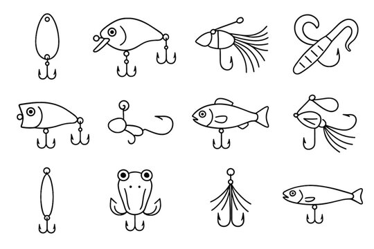 Head icons icon sinking fishing metal jig plastic frog lure minnow vector