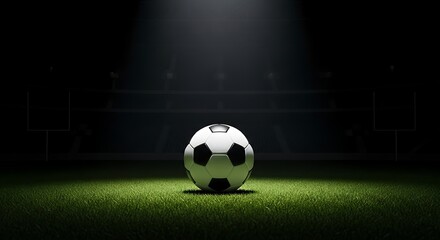 Brightly Lit Soccer Ball on Green Grass Under Stadium Spotlight