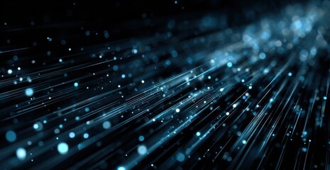 Abstract digital art, a dark background filled with streaks of light and tiny glowing particles