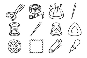 Sewing icon pin vector thread cloth thimble essentials icons sharp scissors seam