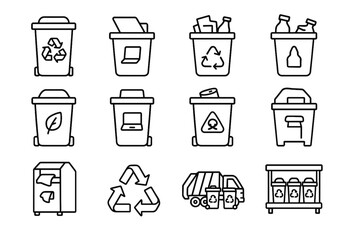 Icons icon bin truck green plastic vector arrows cans set recycling paper