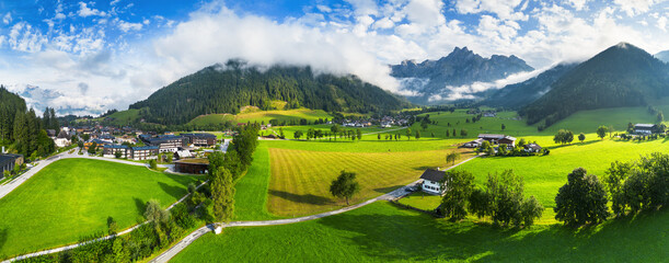 Beautiful alpine view at Werfenweng - Salzburg - Austria, Alps green landscape with village