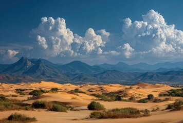 Vast desert landscape under a dramatic sky