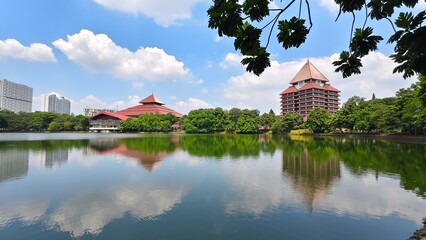 Kenanga Lake and the Rectorate Building of the University of Indonesia (Universitas Indonesia or...