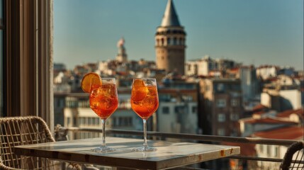 Fototapeta premium istanbul rooftop drinks sunset view