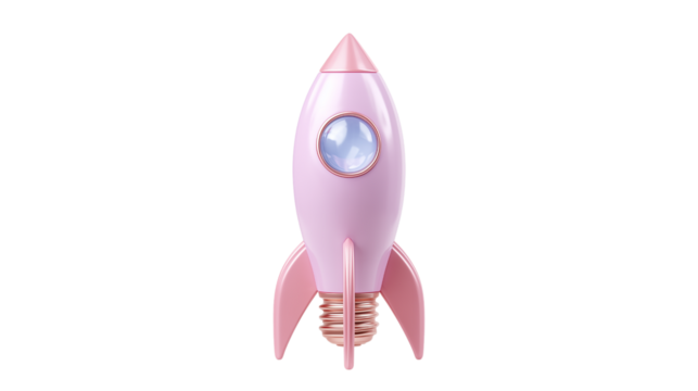 Pink Rocket Ship Isolated on Transparent Background