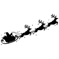 Santa Claus Riding Sleigh with Deers Silhouette Vector Illustration Icon © sewonboy