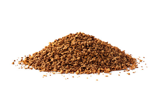 Close-up of instant granulated coffee isolated on white background.
