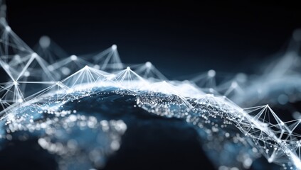 Global network of interconnected data points.  A 3D representation of Earth, overlaid with a complex web of  lines and dots, suggesting interconnectedness and data flow