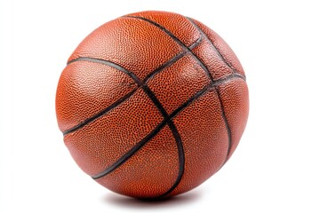 Fototapeta premium A classic orange basketball with black lines, slightly textured surface, and a subtle shadow against a white backdrop