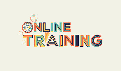 Online training word in modern typography. Design for website banner, magazine, wall graphics, poster, flyer and catalogue design.
