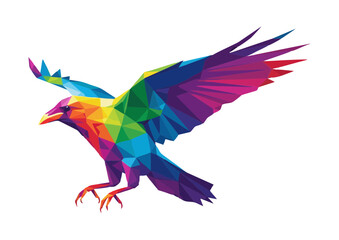 Obraz premium Polygonal rainbow bird soaring gracefully in the sky 
