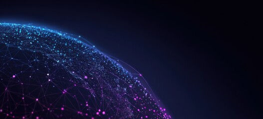 Global network graphic, a stylized representation of the Earth's surface interconnected by luminous lines and points