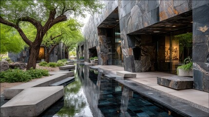 Obraz premium Modern architectural garden with reflecting pool