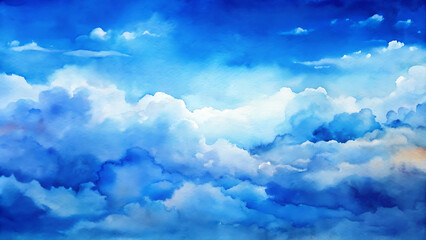 Watercolor blue sky background hand painted artistic cloud illustration
