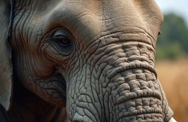 Macro view of African elephant skin texture intricate wrinkles, patterns. Rough, grey hide natural details of large mammal, evoking sense of wildness, age. Perfect for concepts related to wildlife,