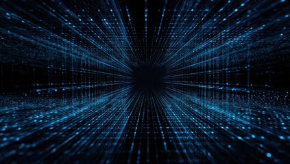 Digital tunnel with radiating blue lines and particles
