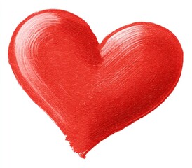 Textured red heart. Bright, bold color with visible brush strokes create a painted impression of love and affection, on clean white canvas