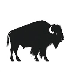 Powerful Bison Profile Silhouette with White Horns and Eye.