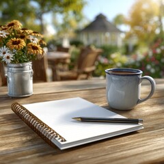 Outdoor writing space with coffee