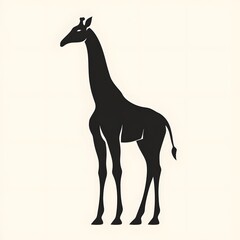 Obraz premium Elegant Black Silhouette of a Standing Giraffe Against Cream Background.