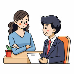 Professional female lawyer providing legal consultation to worried client vector illustration symbolizing justice, legal advice, advocacy, courtroom support, attorney guidance