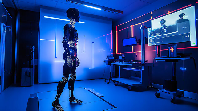 Advanced humanoid robot in a high-tech laboratory environment