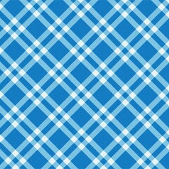 Seamless Diagonal Plaid Pattern with White and Light Blue Lines on Blue Background – Symmetrical Grid Design with Diamond Intersections for Textiles, Wallpapers, and Graphic Projects