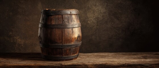 The Barrel on a Rustic Wooden Table with Dramatic Moody Lighting and Patina