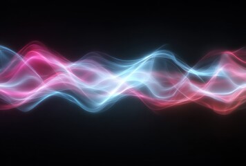 Abstract wave pattern of pink and blue light on a dark background, creating a flowing, ethereal effect with glowing, wavy strands