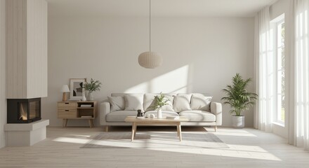 Living room interior with fireplace and sofa