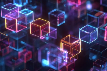 Abstract digital cubes in vibrant neon colors