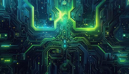 Obraz premium A vibrant, intricate network of glowing circuitry patterns creates a mesmerizing digital landscape.