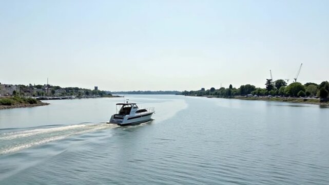 Boat travels on calm river in Blaye, France