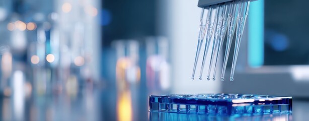 The Multichannel Pipette Dispensing Liquid into a Microplate in Modern Laboratory Setting