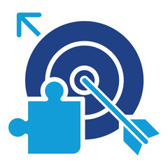 Target Strategy Glyph Blue Silhouette Icon Design Vector - Target board with puzzle piece and arrow, representing focus, accuracy, or business strategy